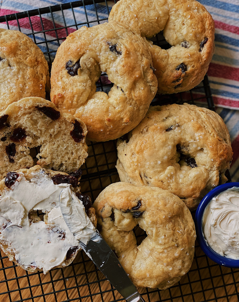 White Chocolate Cherry Bagels with Cream Cheese Spread