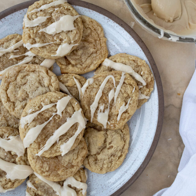 maple cookies on a brown plate