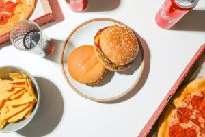 burgers on white ceramic plate