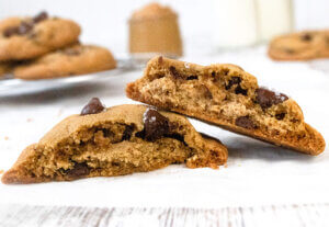 Peanut butter chocolate chip cookies with gooey peanut butter