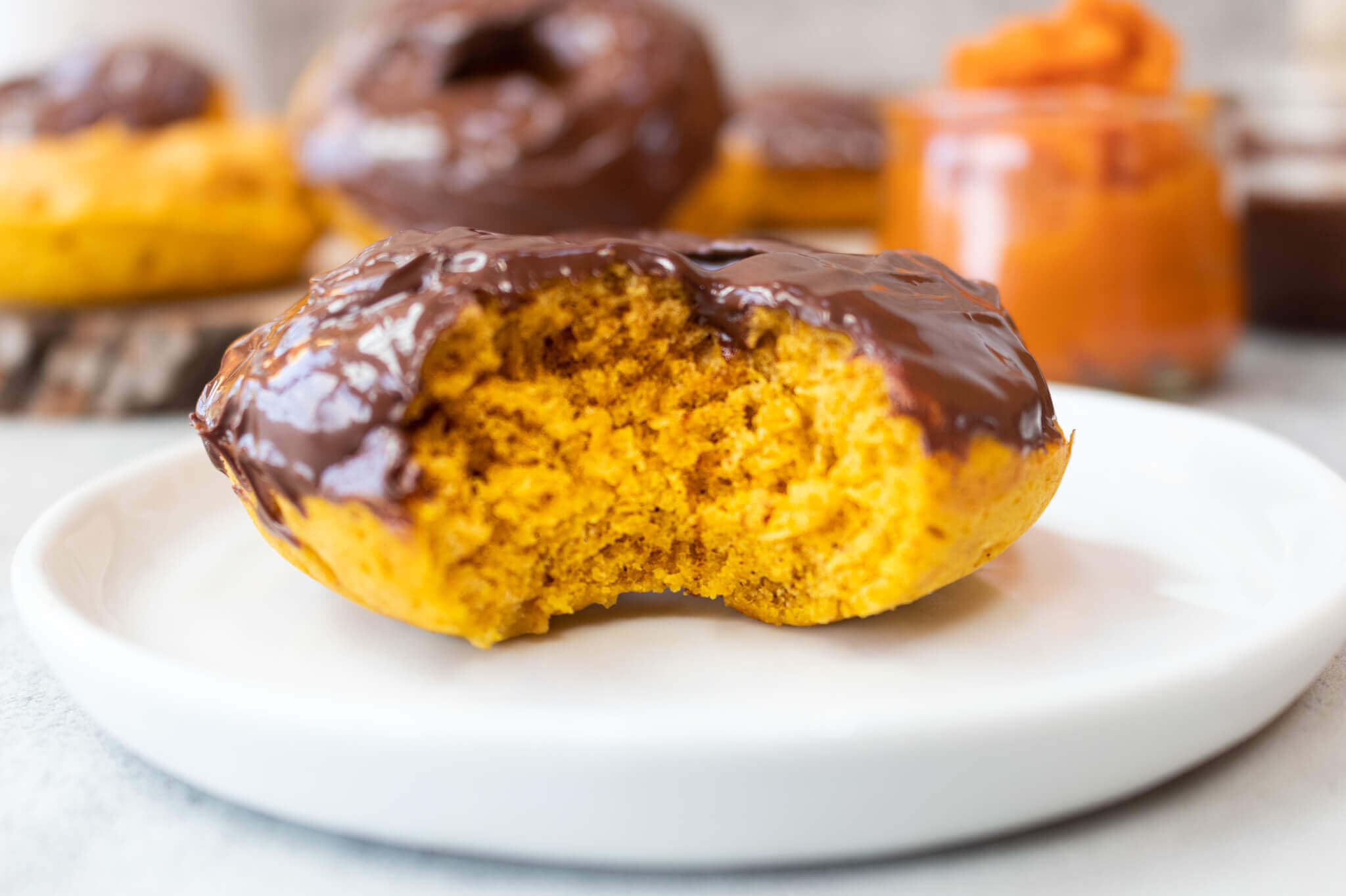 pumpkin spice doughnut with chocolate topping