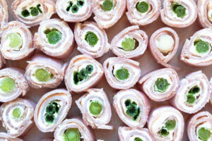 Ham pinwheels close up