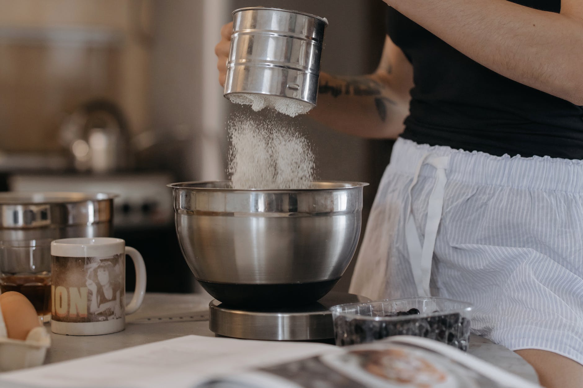 stainless mixing bowl on the table for chickpea flour substitute