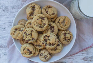 Bowl of mini chocolate chip cookies