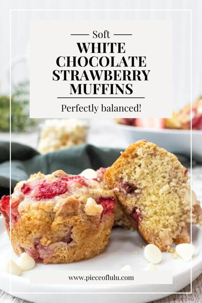 pinterest pin of white chocolate and strawberry muffins