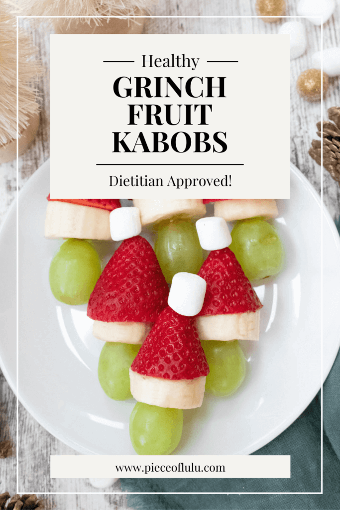 Pinterest pin of Grinch fruit kabobs