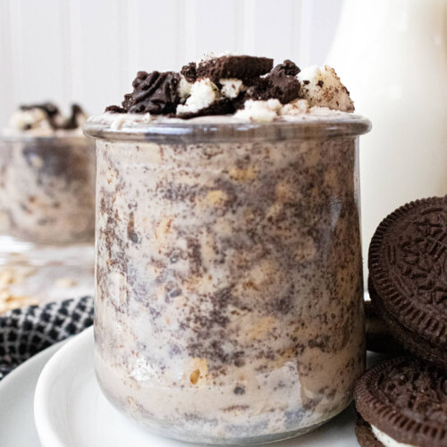 oreo overnight oats on white plate