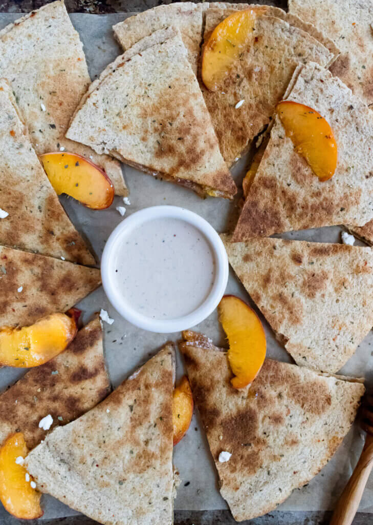 goat cheese quesadilla on baking sheet