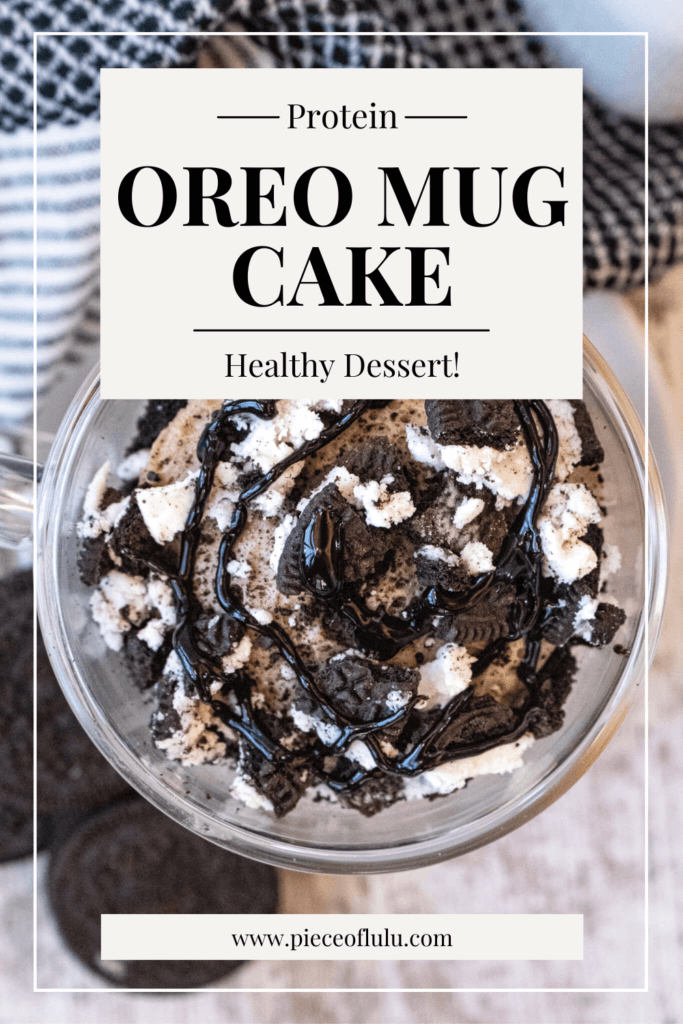 pinterest pin of protein oreo mug cake