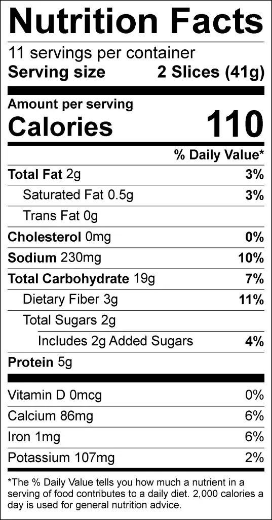 bread nutrition facts label