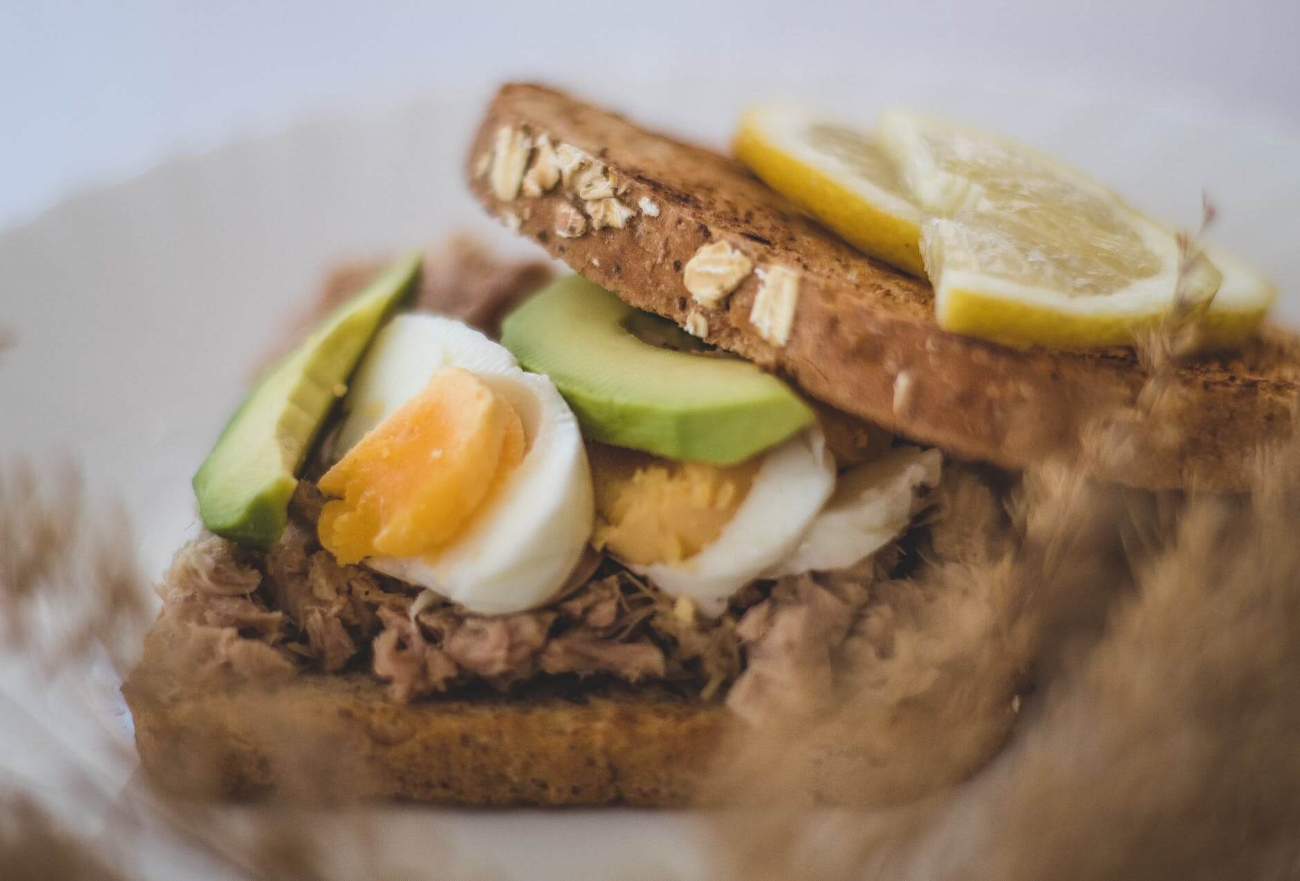 avocado toast with boiled egg and tuna