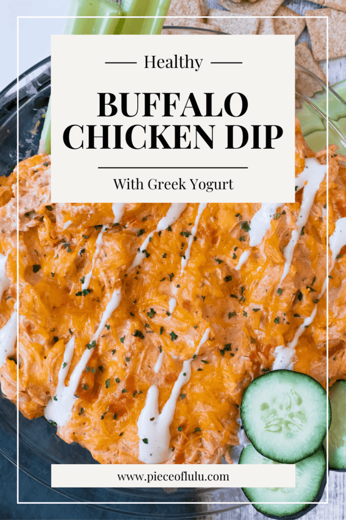 Pinterest pin of buffalo chicken dip with greek yogurt recipe