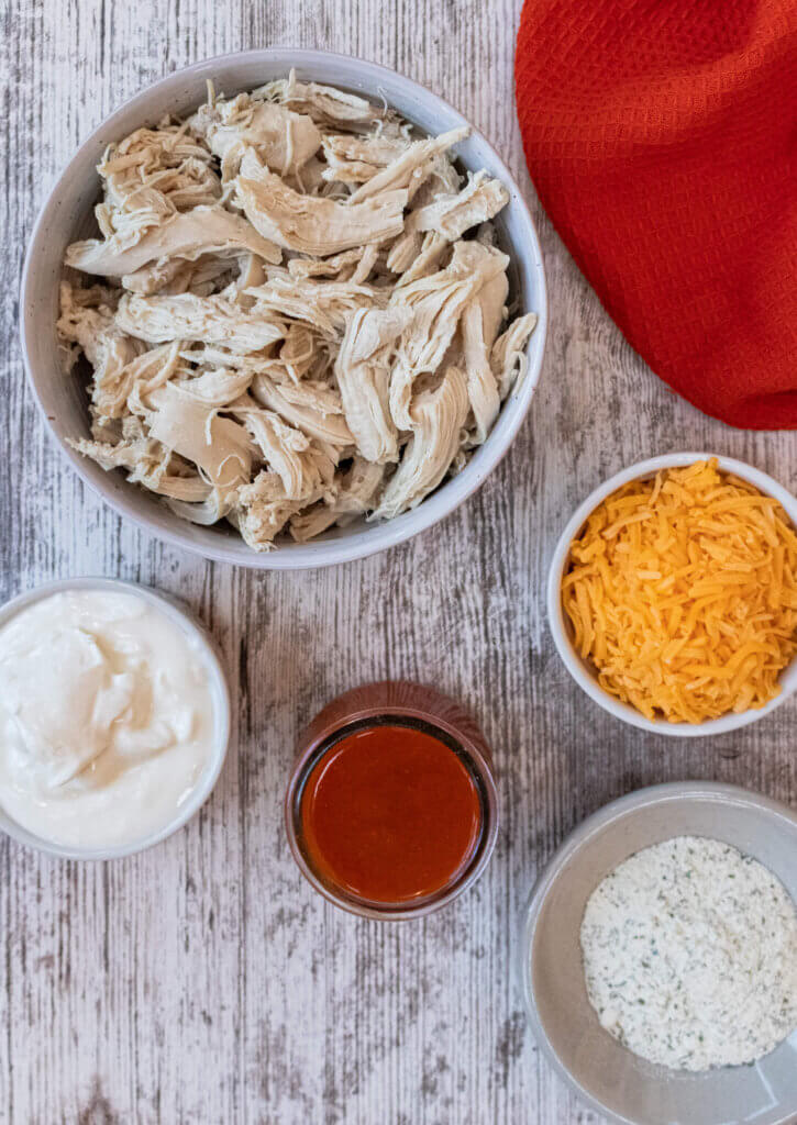 ingredients for healthy buffalo chicken dip with greek yogurt recipe