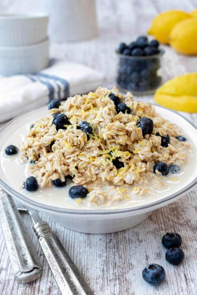 Healthy breakfast of blueberry lemon overnight oats