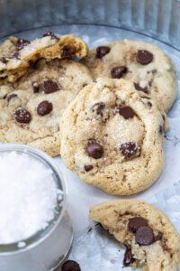 no butter chocolate chip cookies on metal pan