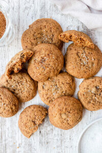 coconut sugar chocolate chip cookies on white plate