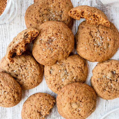 coconut sugar chocolate chip cookies on white plate