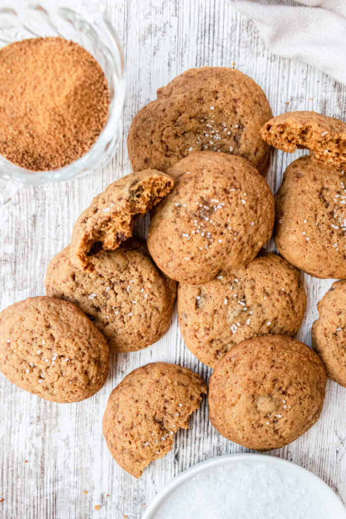 coconut sugar chocolate chip cookies on white table