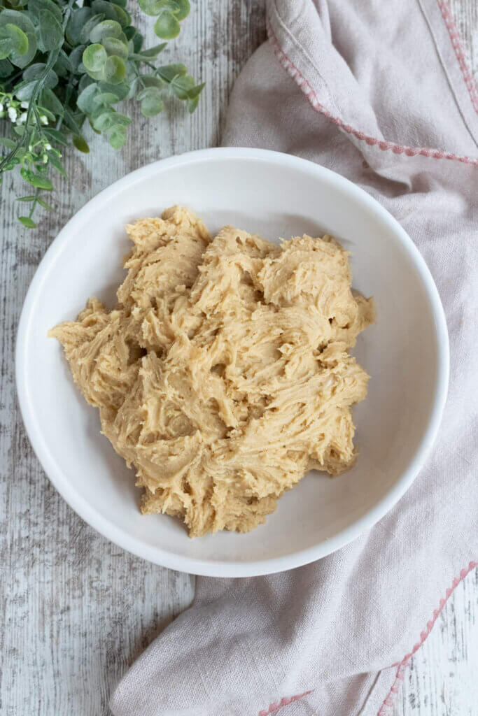 cookie dough in white bowl