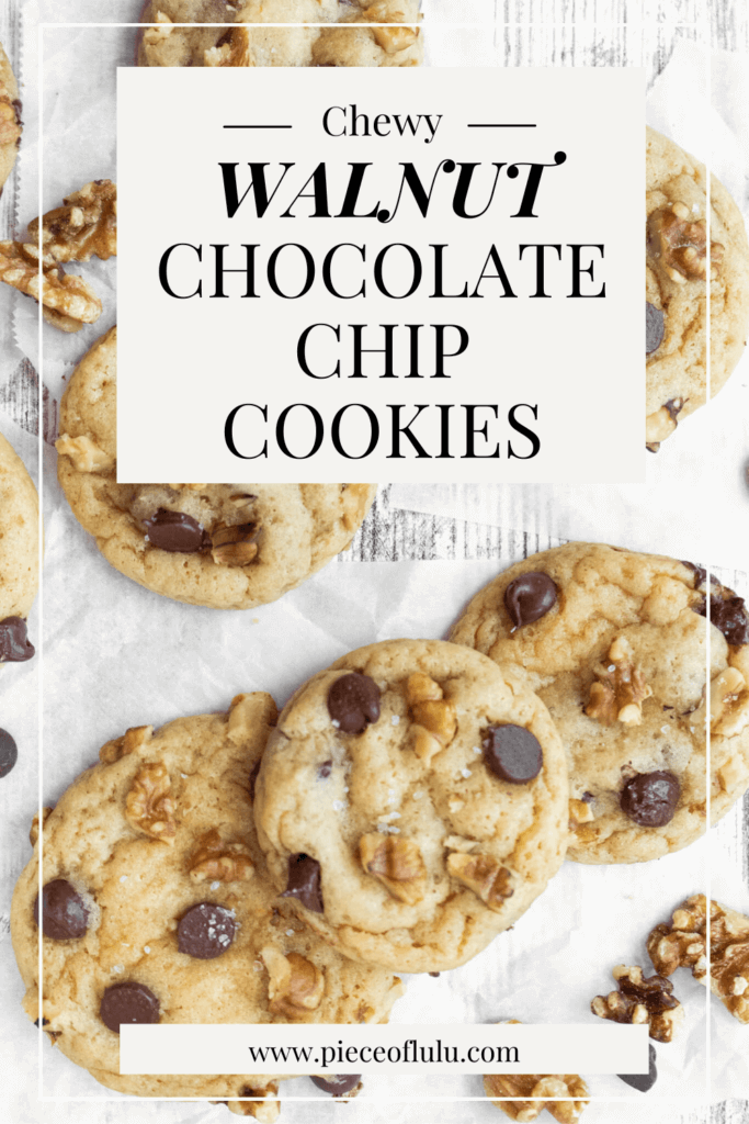 pinterest pin of chocolate chip walnut cookie recipe