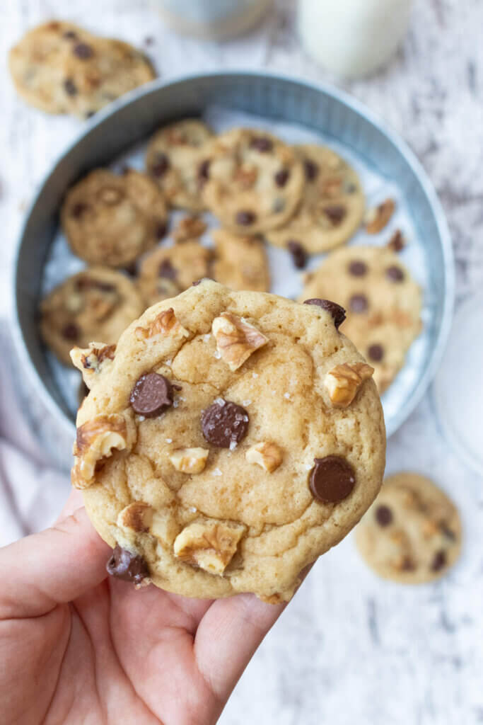 chocolate chip walnut cookies close up