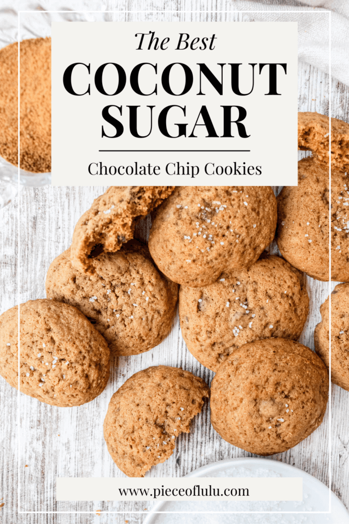 Pinterest image of coconut sugar chocolate chip cookies with title