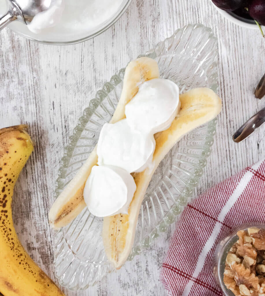 Yogurt in a sliced banana