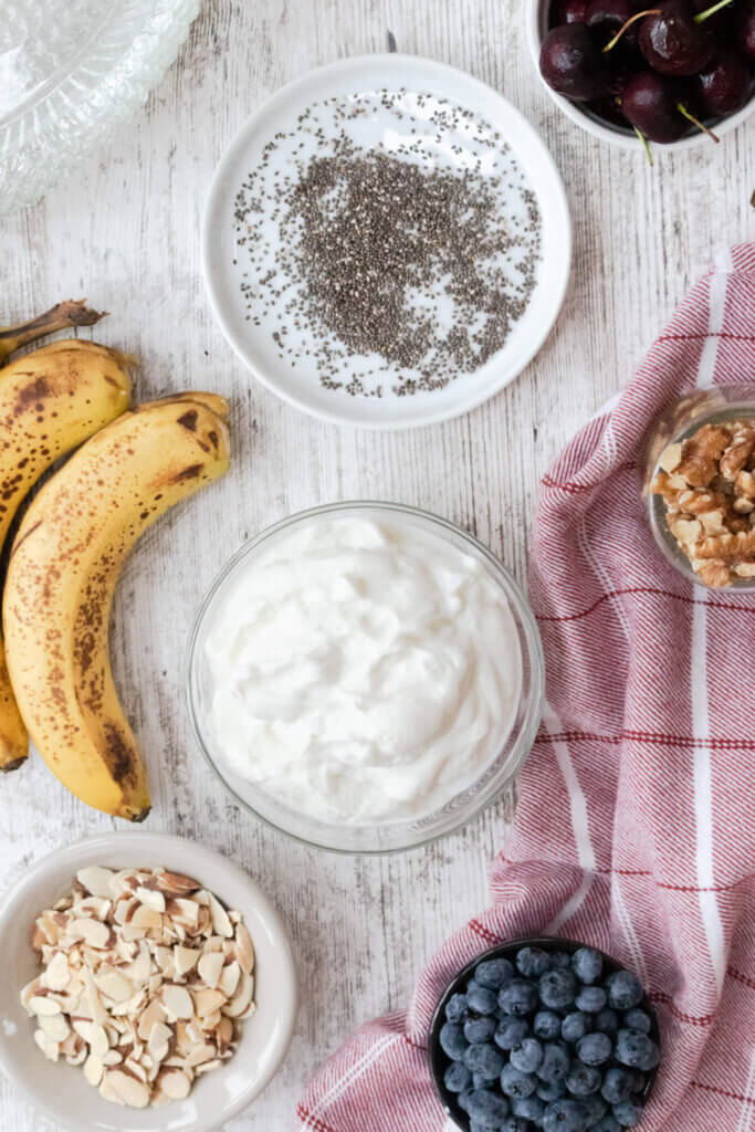 Ingredients for a banana split parfait