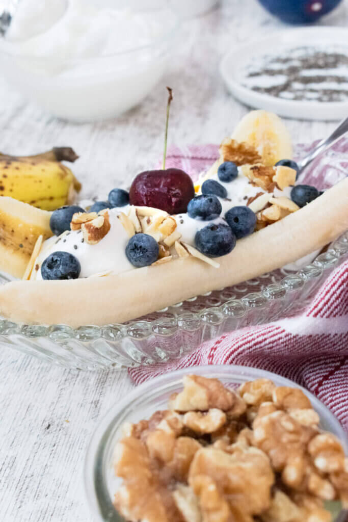 Yogurt banana split parfait with fruit