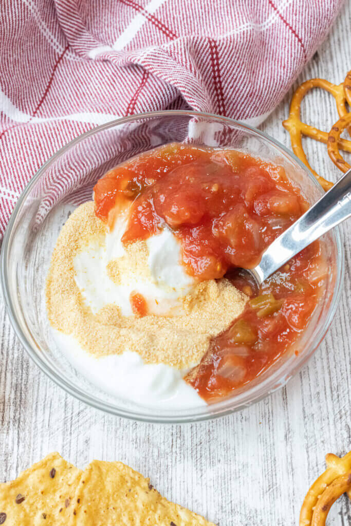 salsa yogurt dip in bowl