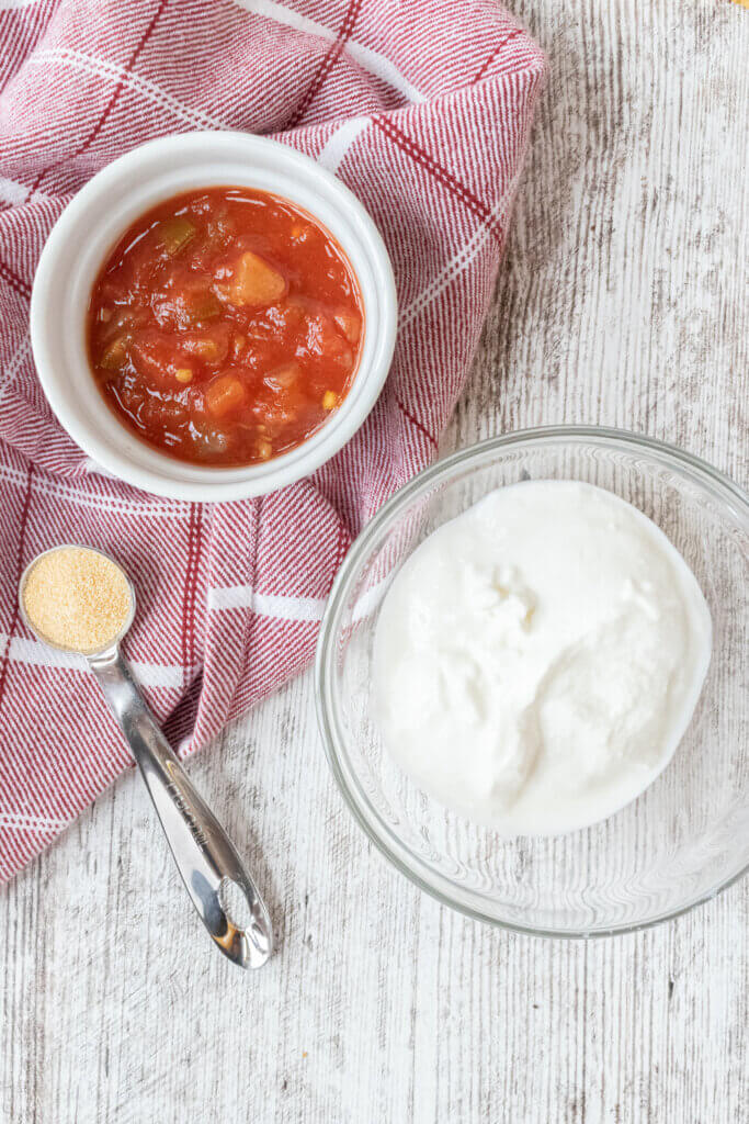 salsa and yogurt in bowls