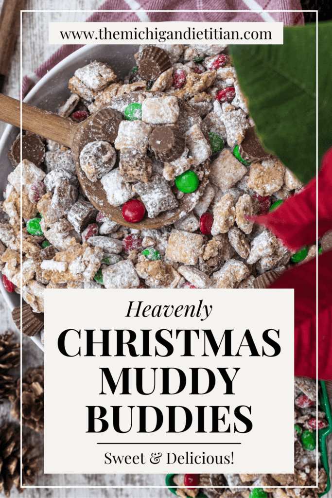 pinterest image of Christmas Muddy Buddies recipe