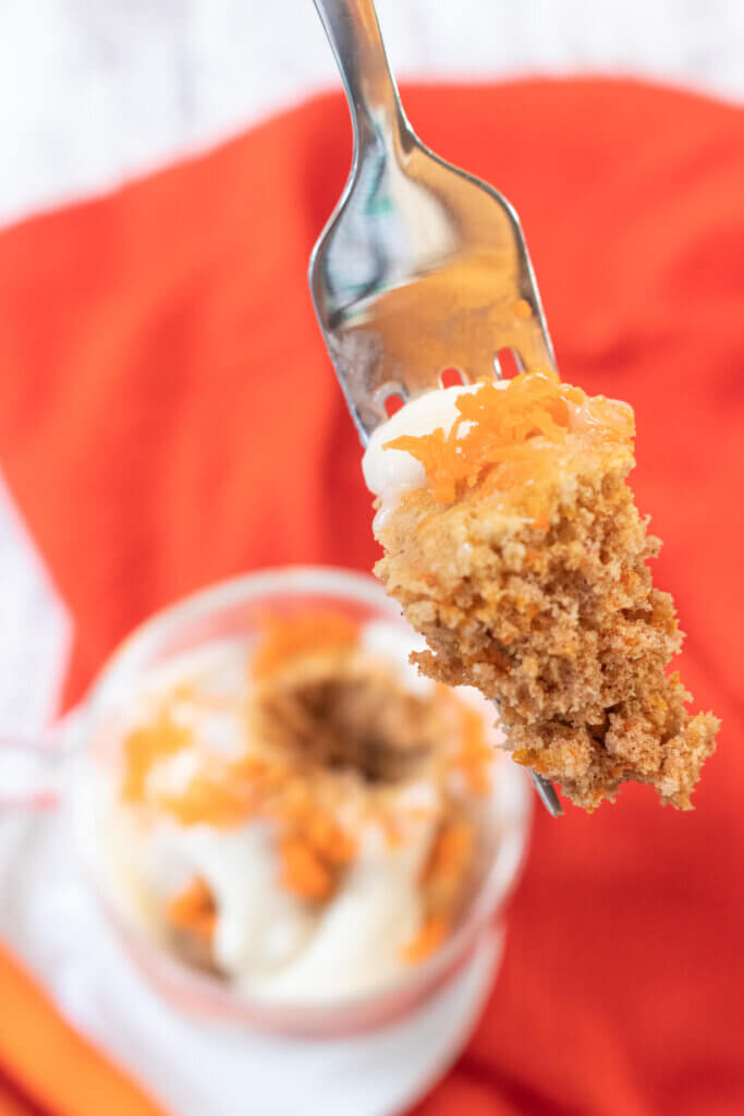 Close up of texture of Carrot cake mug cake