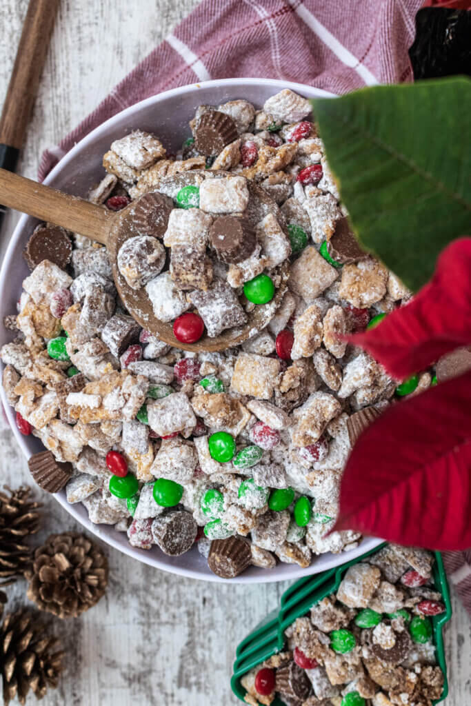 Bowl full of Christmas Muddy Buddies