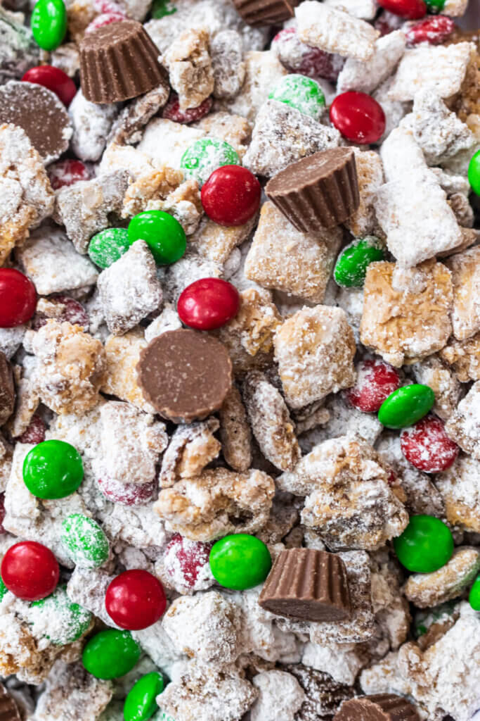 close up of Christmas Muddy Buddies