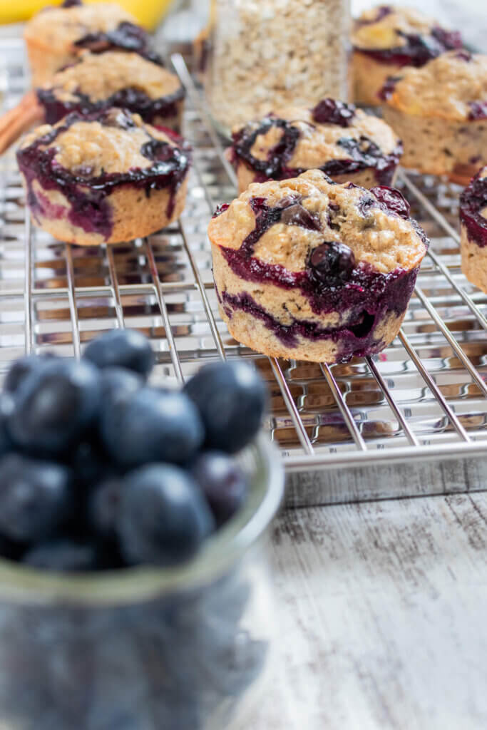 Oatmeal Blueberry Banana Muffins  on cooling rack