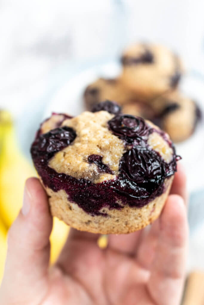 Close up of Oatmeal Blueberry Banana Muffins 