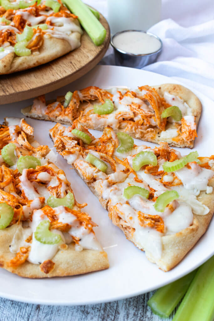 Flatbread slices on white plate