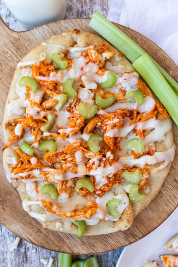 buffalo chicken flatbread with celery