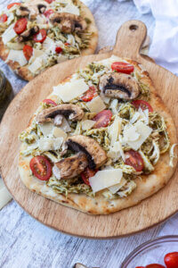 Savory pesto chicken flatbread