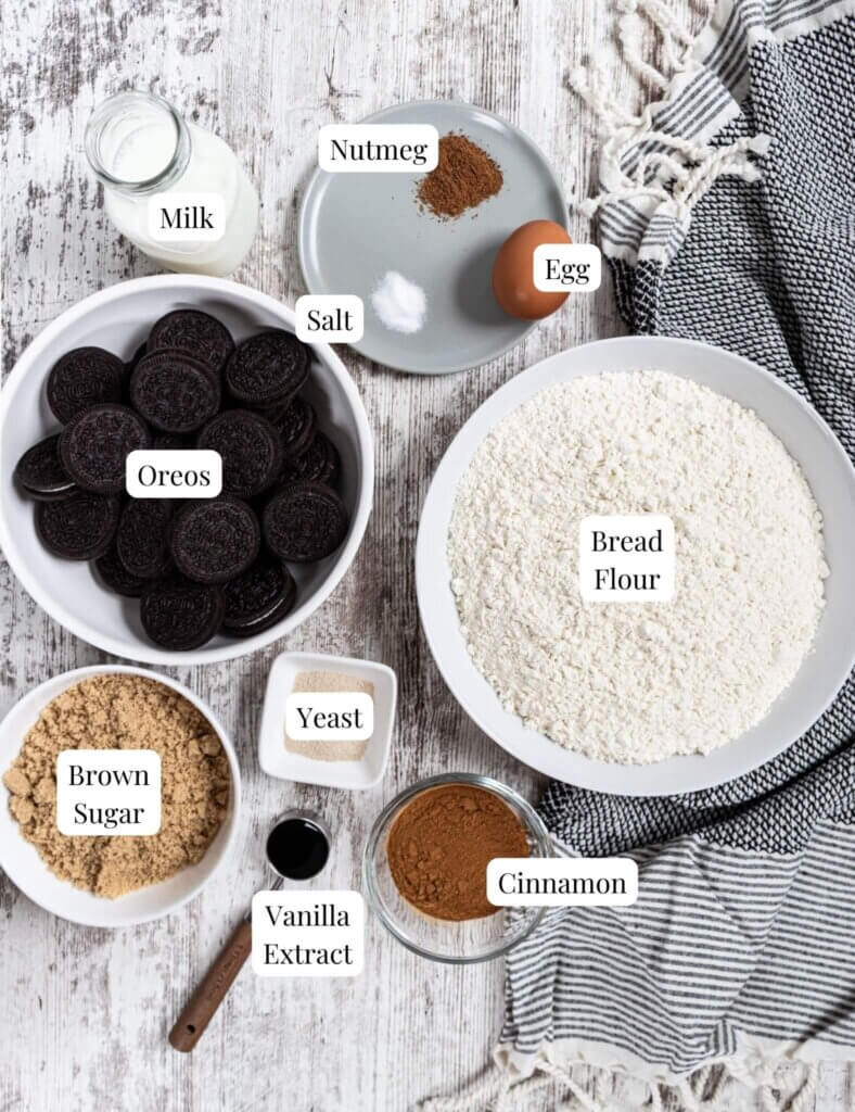 Ingredients to make Cinnamon Rolls with Oreos