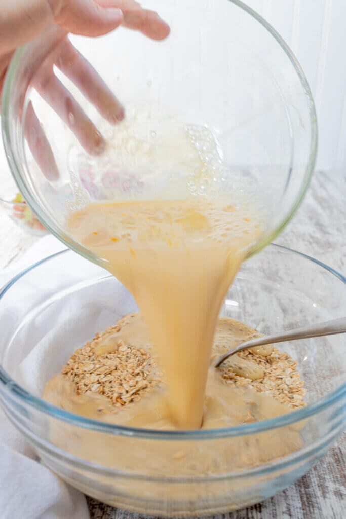 Pouring wet into dry ingredients