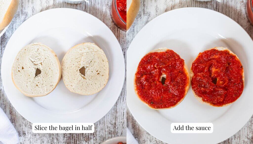 How to add sauce to pizza bagels