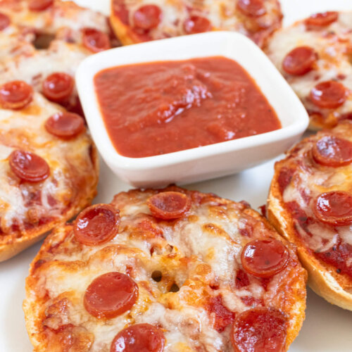 Mini Pepperoni Air Fryer Pizza Bagels with Sauce
