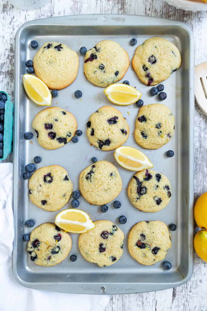 Lemon Blueberry Cookies on baking sheet