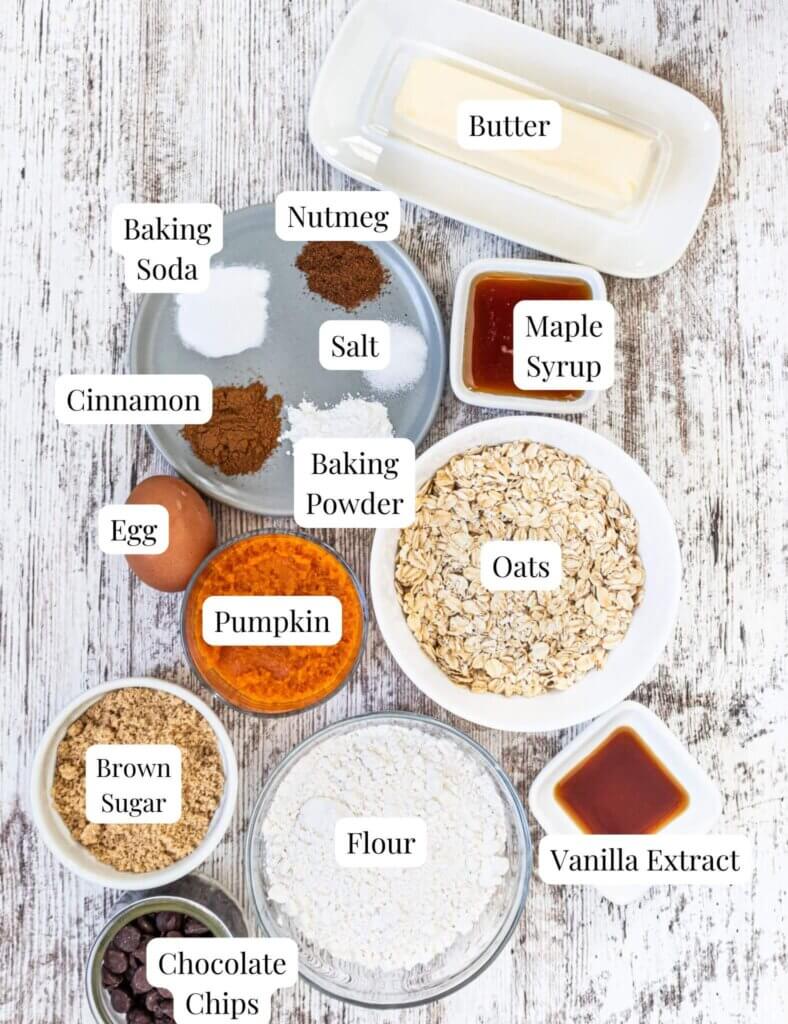 Ingredients to make Pumpkin Oatmeal Cookies