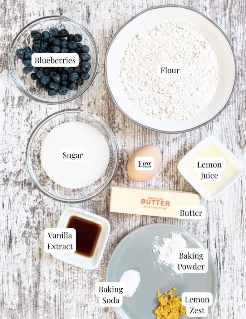 Ingredients to make Lemon Blueberry Cookies