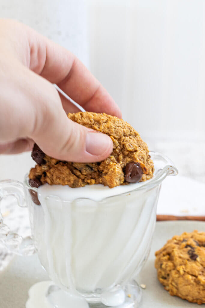 Pumpkin Oatmeal Cookies dipped in milk