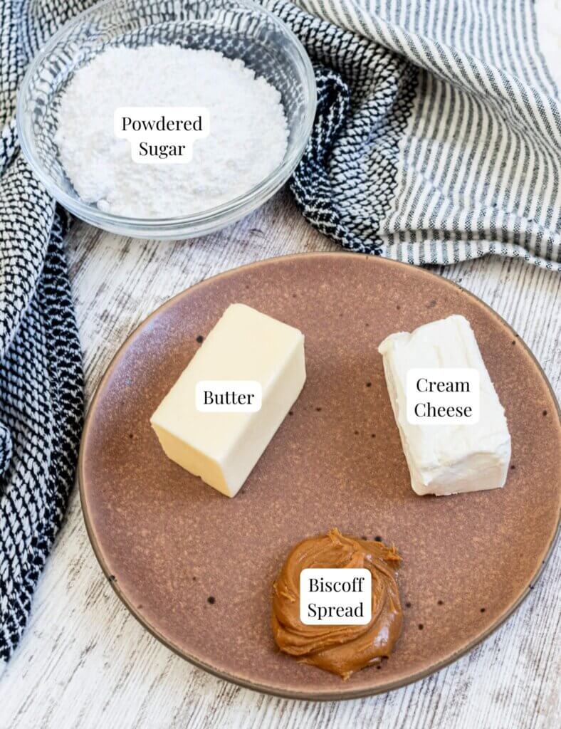 Biscoff Icing ingredients on a brown plate