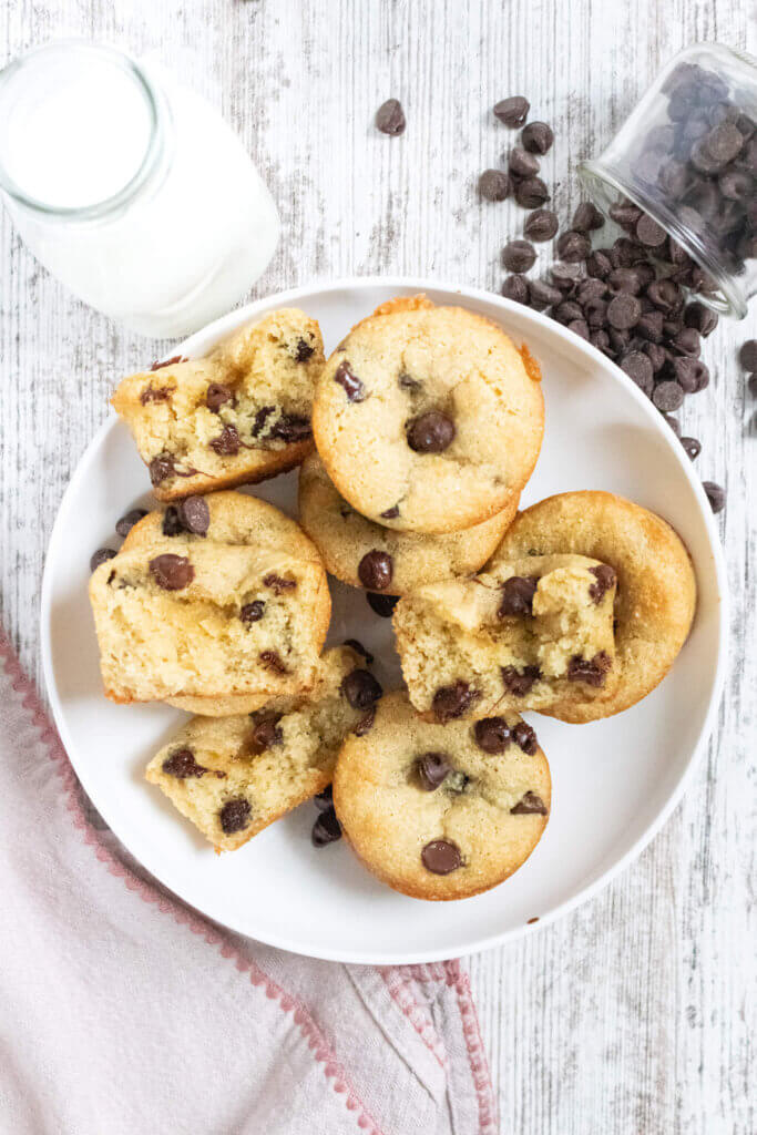 almond flour chocolate chip muffins in white bowl